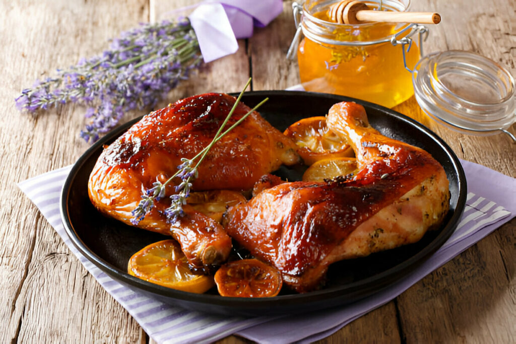 Grilled Glazed Chicken Legs with Lavender Honey and Lemon Recipe