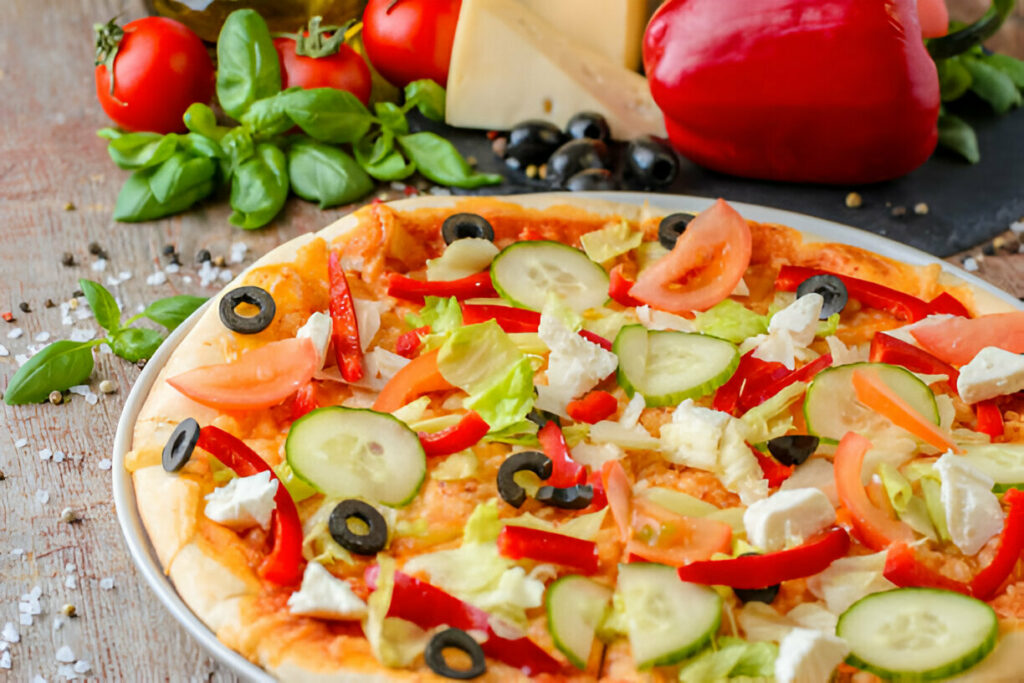 Vegetarian Pizza with Mozzarella and Feta Recipe
